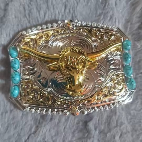 Accessories - Western Longhorn Steer Bull Or Horse turquoise Silver Belt Buckle See  Choices